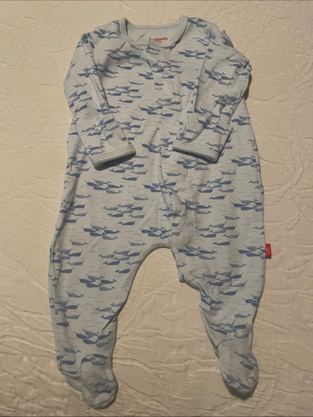 Magnetic Me Light Blue and Navy Shark-Print Footed One-Piece